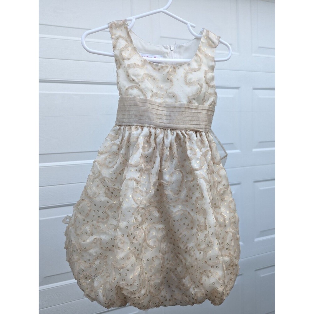 Jessica Ann Girls Dress Gold Sequins Ribbon Toddler 2 Flower Girl Formal Wedding